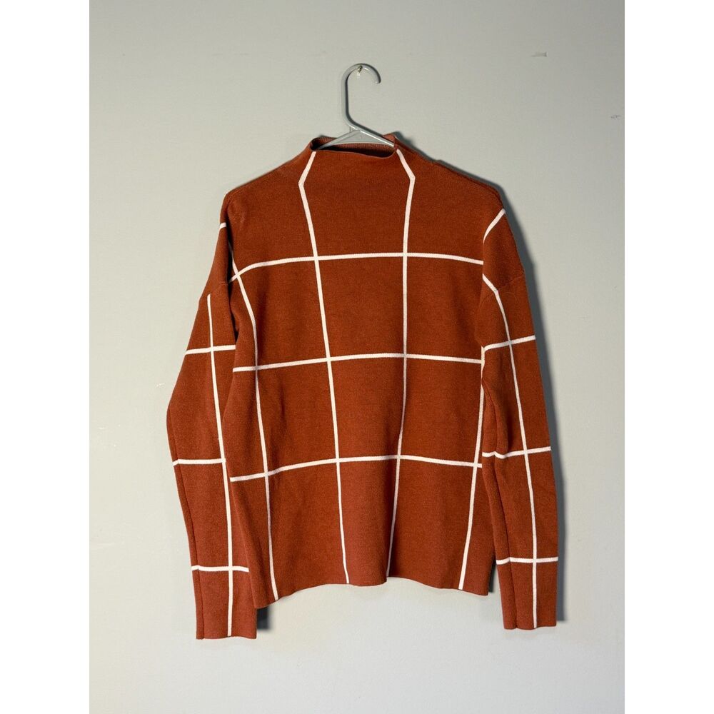 Cynthia Rowley Rust Windowpane Mock Neck Sweater L Dark Academia Art Teacher